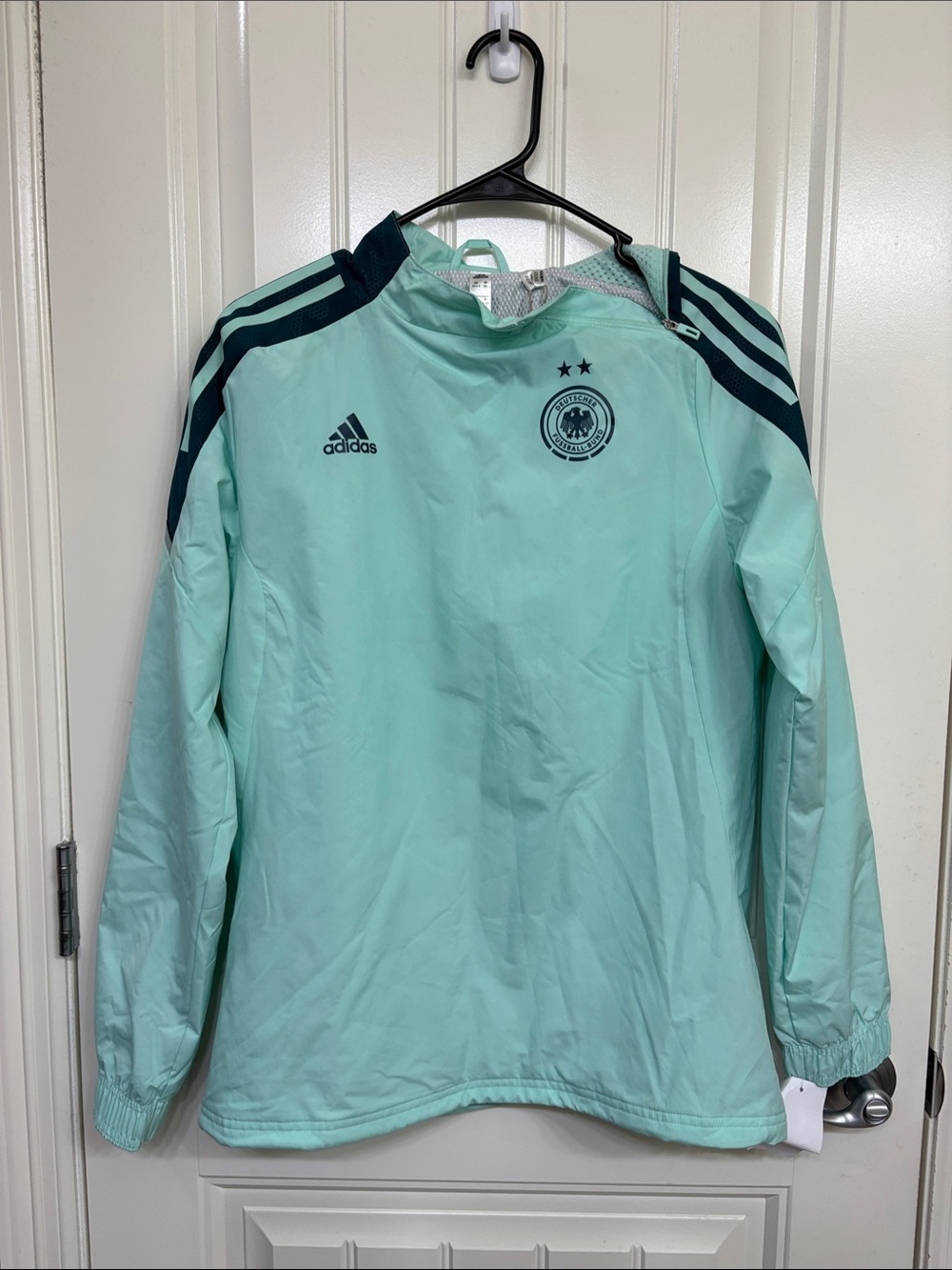 NWT adidas Germany Fussball Hybrid Top Mint Green Training Top Dark Teal Accents